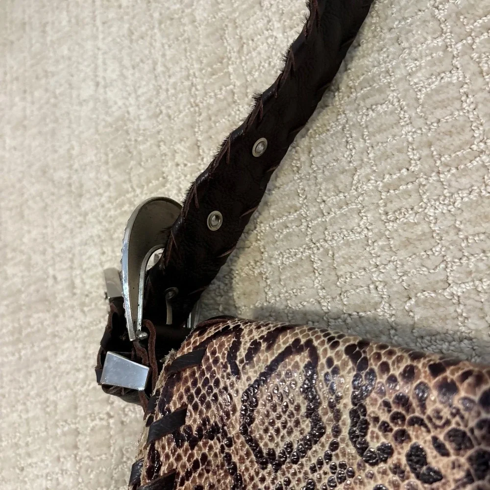 Charm‎ & Luck Genuine Leather Hobo Snakeskin Bag Rhinestone Cowgirl Festival